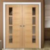 Bespoke Vancouver Oak 4L Internal Door Pair - Clear Glazed Offset - Prefinished