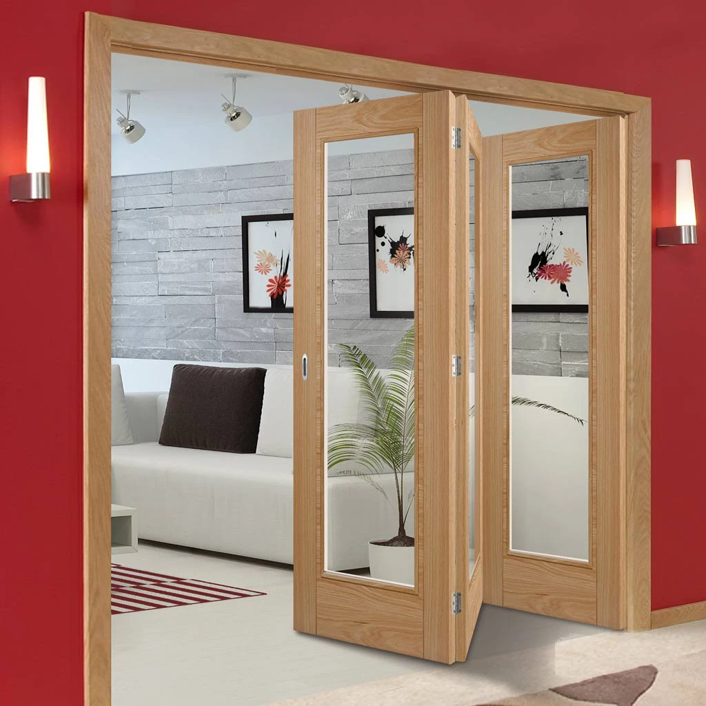 Three Folding Doors & Frame Kit - Vancouver 1 Pane Oak 3+0 - Clear Glass - Prefinished 1 Three Folding Doors & Frame Kit - Vancouver 1 Pane Oak 3+0 - Clear Glass - Prefinished