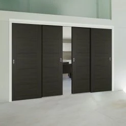 Pass-Easi Four Sliding Doors And Frame Kit - Vancouver Smoked Oak Flush Internal Doors - Prefinished