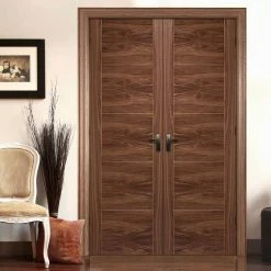 Bespoke Vancouver Walnut 5P Flush Internal Door Pair - Prefinished