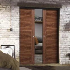 Bespoke Vancouver Walnut 5P Flush Double Pocket Door - Prefinished