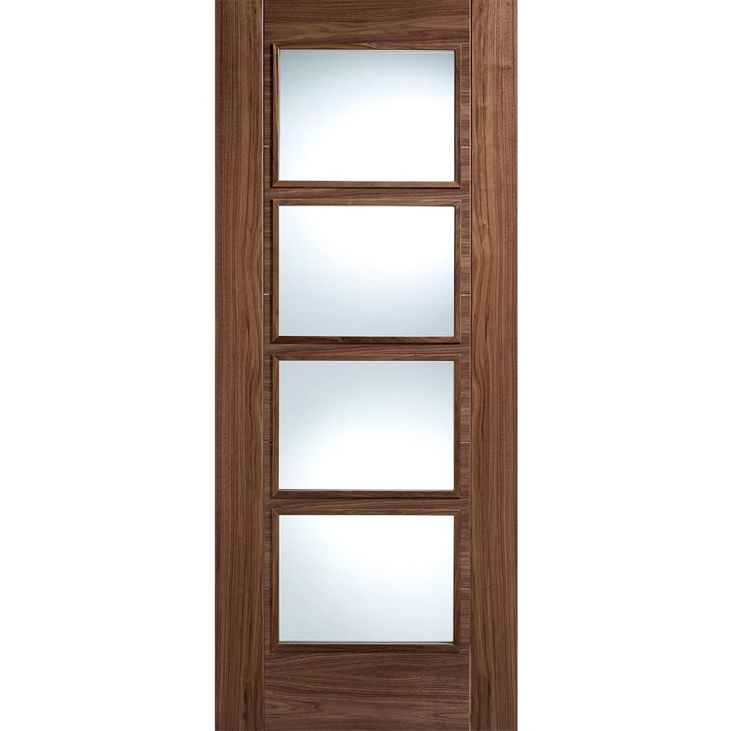 Sirius Tubular Stainless Steel Sliding Track & Vancouver 4 Pane Walnut Door - Clear Glass - Prefinished 2 Sirius Tubular Stainless Steel Sliding Track & Vancouver 4 Pane Walnut Door - Clear Glass - Prefinished - Image 2