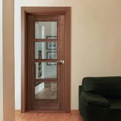 Vancouver Walnut 4 Pane Internal Door - Clear Glass - Prefinished