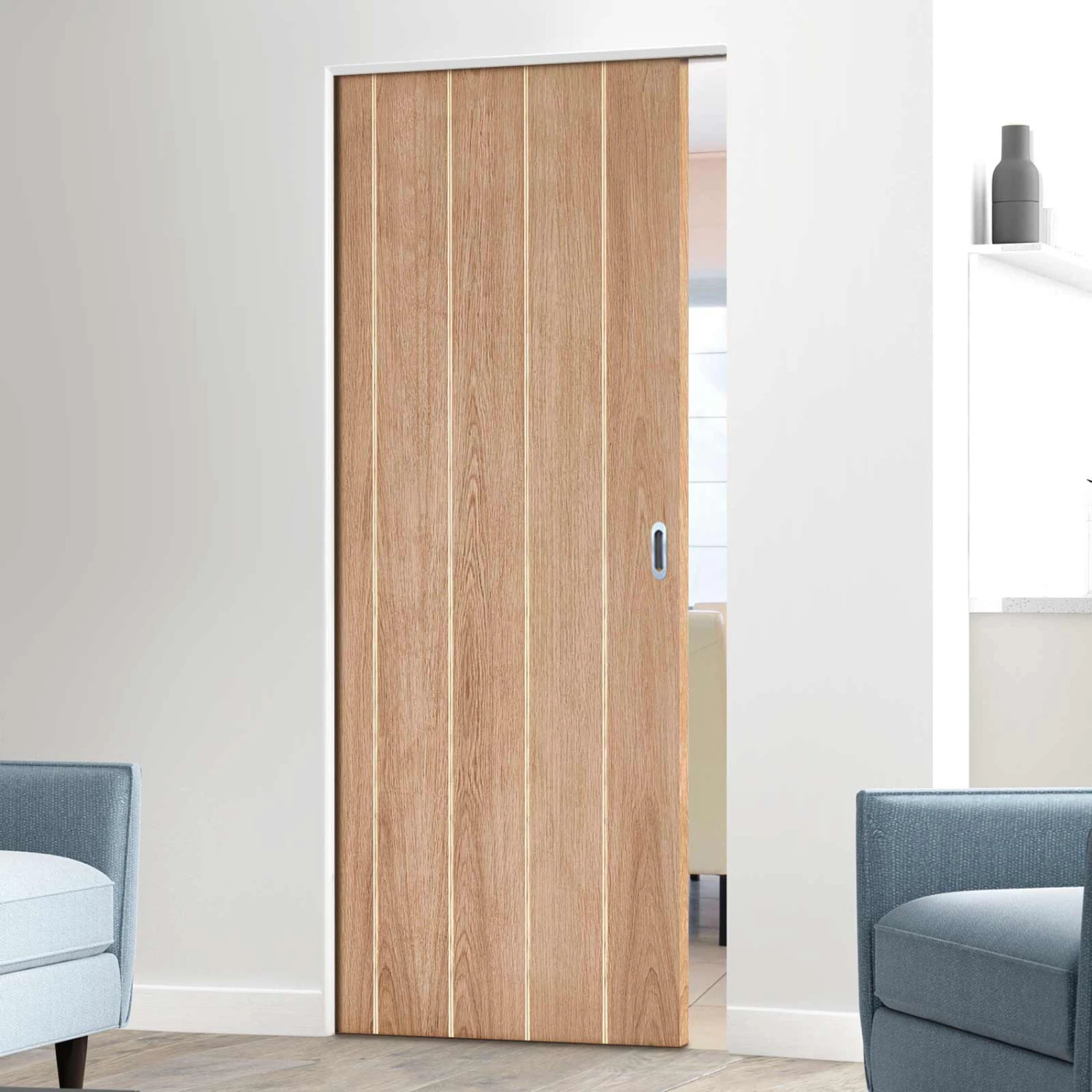 Wexford Oak Flush Absolute Evokit Single Pocket Doors - Unfinished 1 Wexford Oak Flush Absolute Evokit Single Pocket Doors - Unfinished