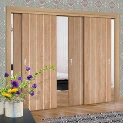 Pass-Easi Four Sliding Doors And Frame Kit - Wexford Oak Panel Door - Unfinished