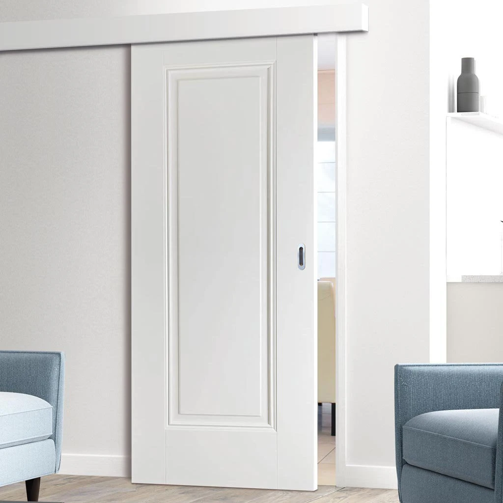 Single Sliding Door & Wall Track - Eindhoven 1 Panel Door - White Primed 1 Single Sliding Door & Wall Track - Eindhoven 1 Panel Door - White Primed