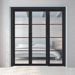 ThruEasi Room Divider - Soho 4 Pane Charcoal Clear Glass - Prefinished Double Doors With Single Side