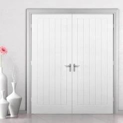 Textured Vertical 5 Panel Internal Door Pair - Primed