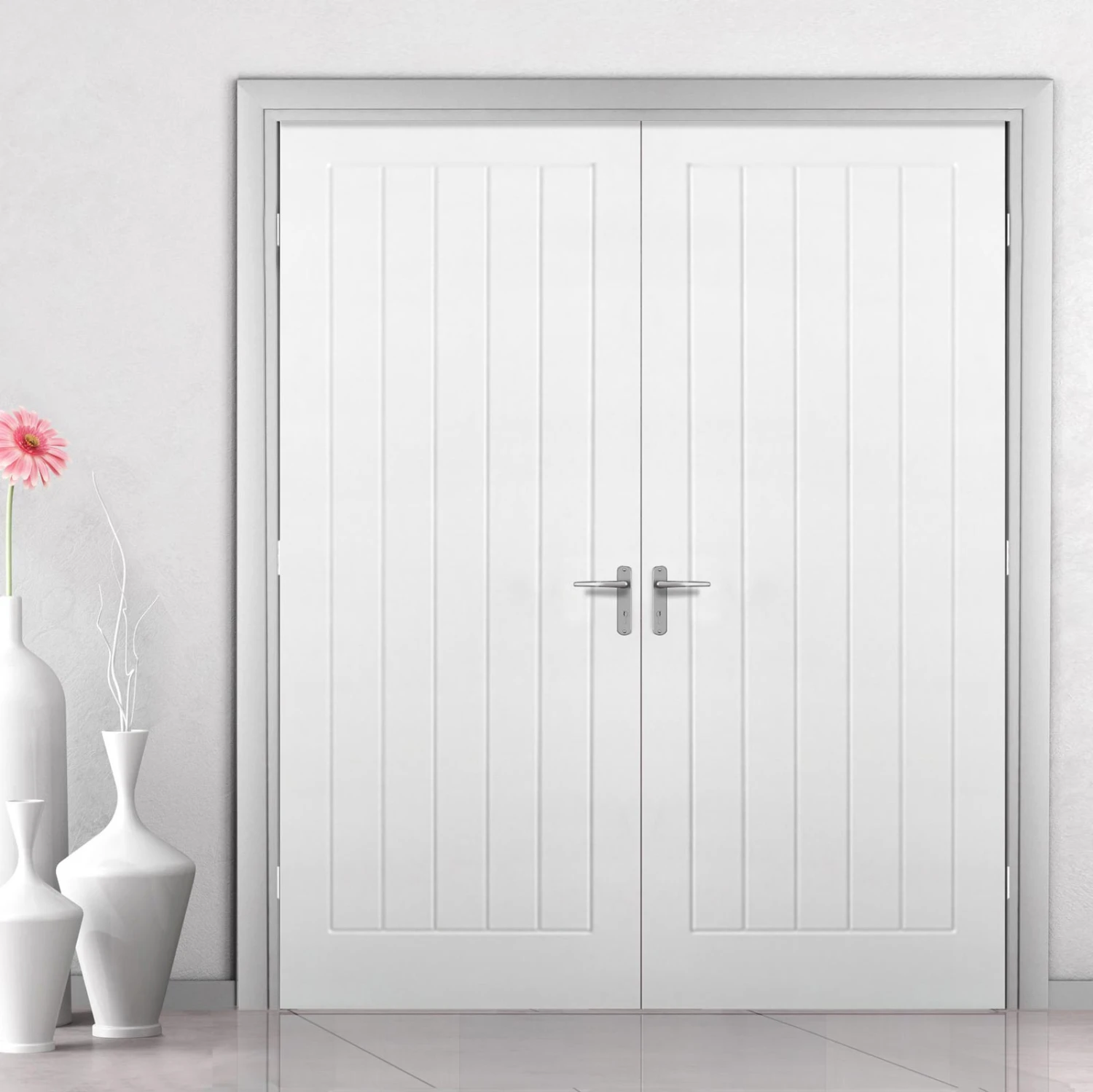 Textured Vertical 5 Panel Internal Door Pair - Primed 1 Textured Vertical 5 Panel Internal Door Pair - Primed