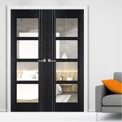 Bespoke Ash Grey Zanzibar Internal Door Pair - Clear Glass - Prefinished